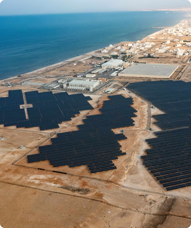 Aerial view of a utility-scale solar plant