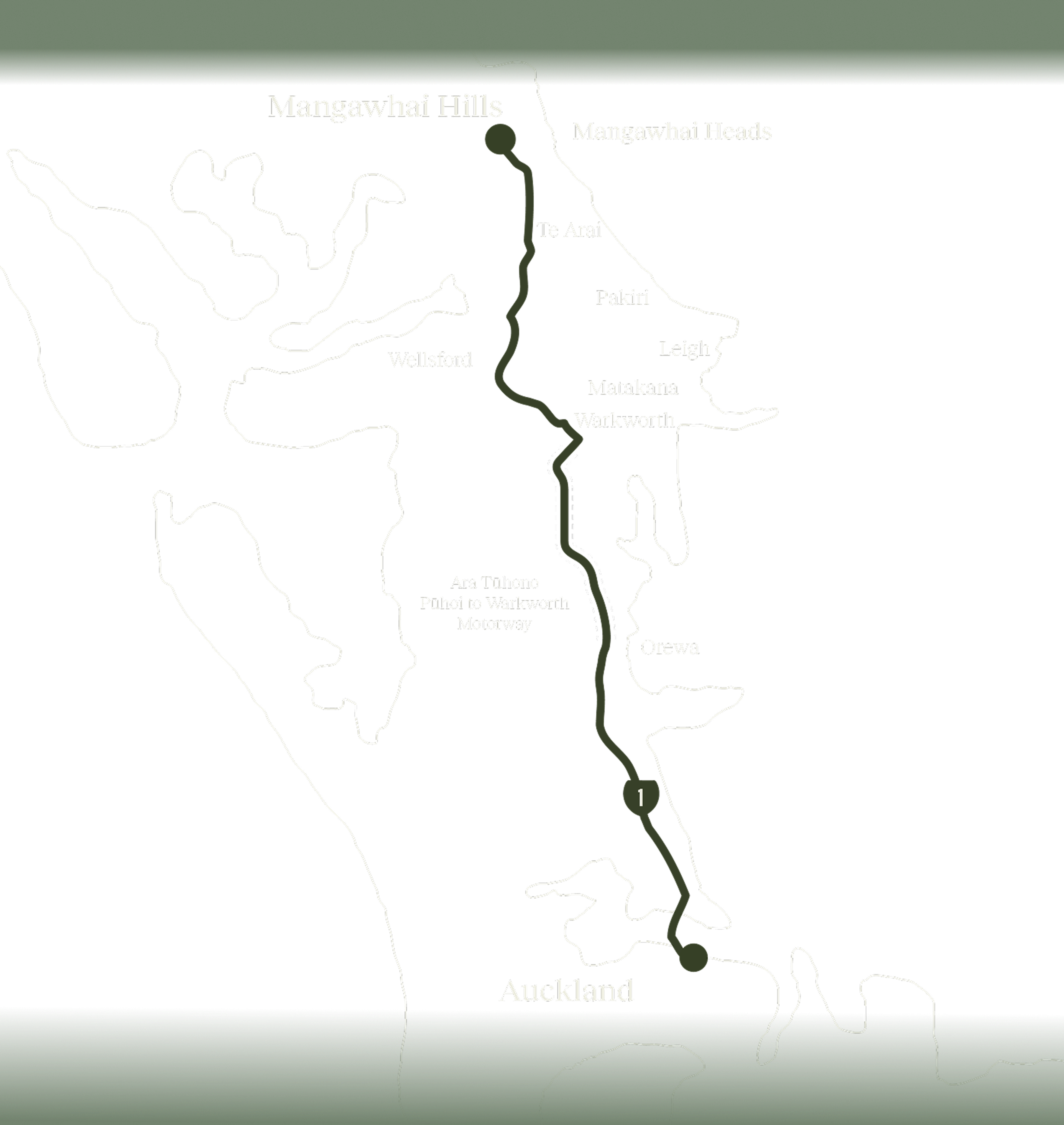 Map showing Auckland and Mangawhai HIlls