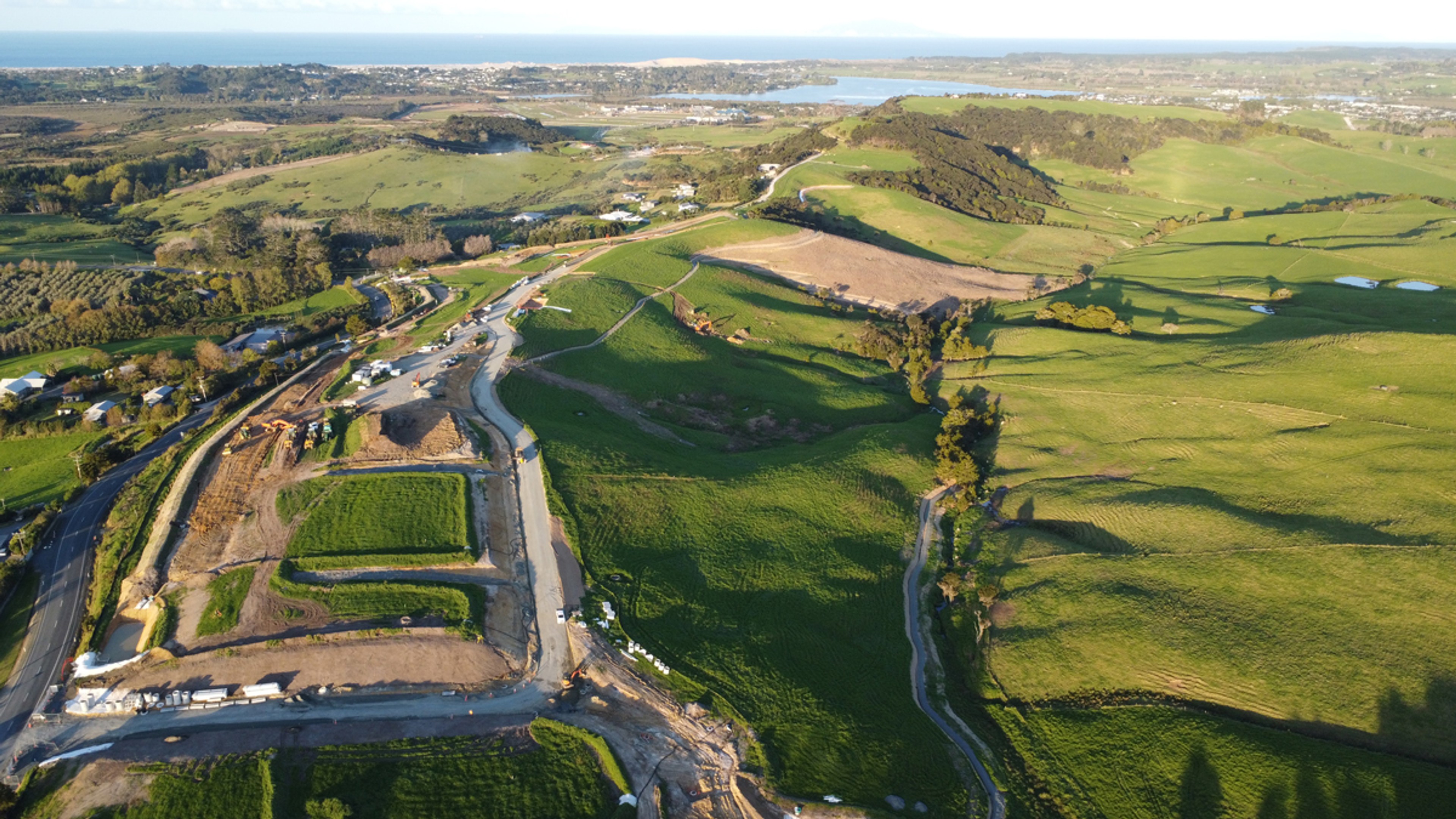 Aerial view of Stage 1 earthworks at Mangawhai Hills, May 2025