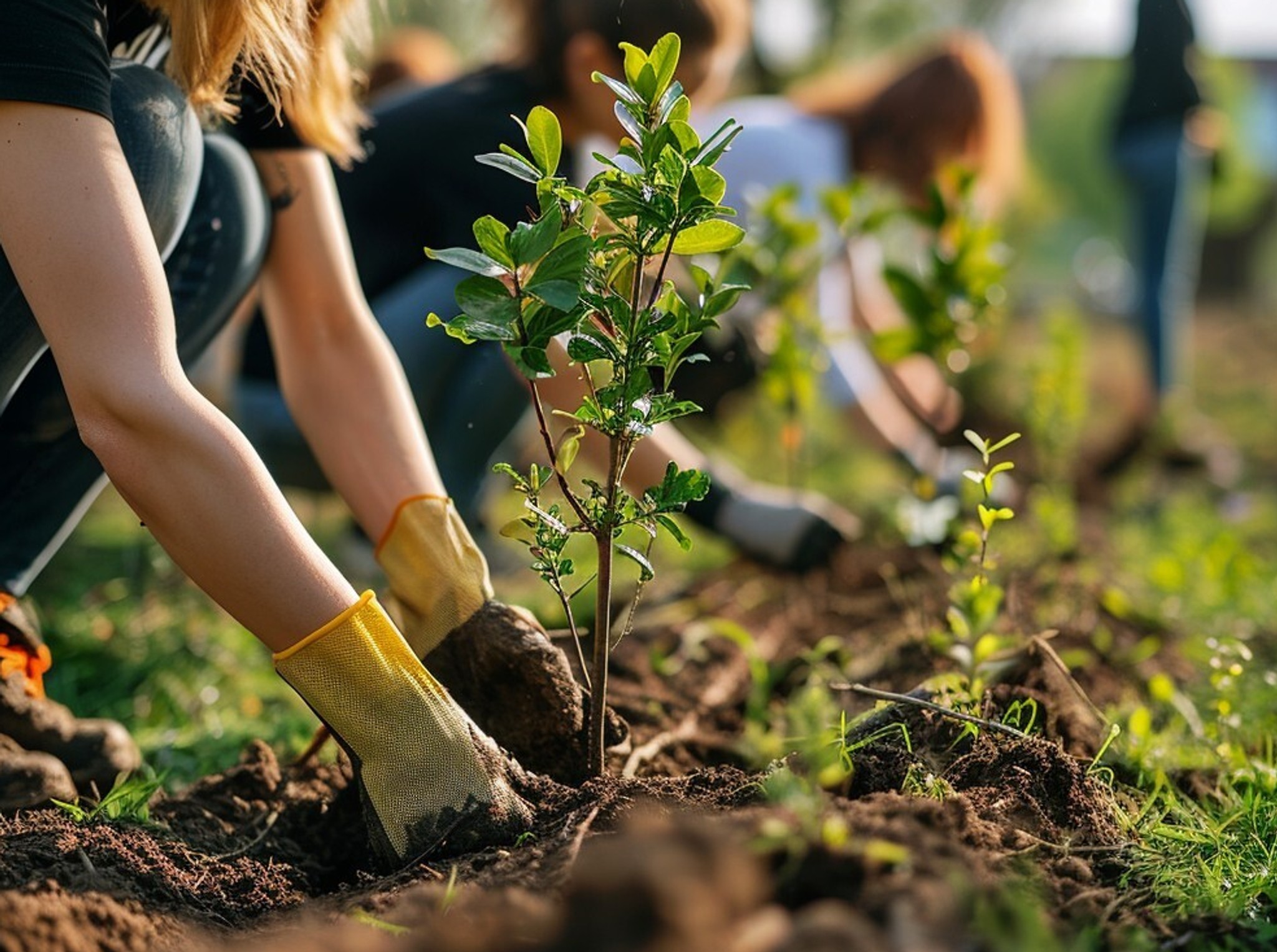 Volunteers planting native seedlings