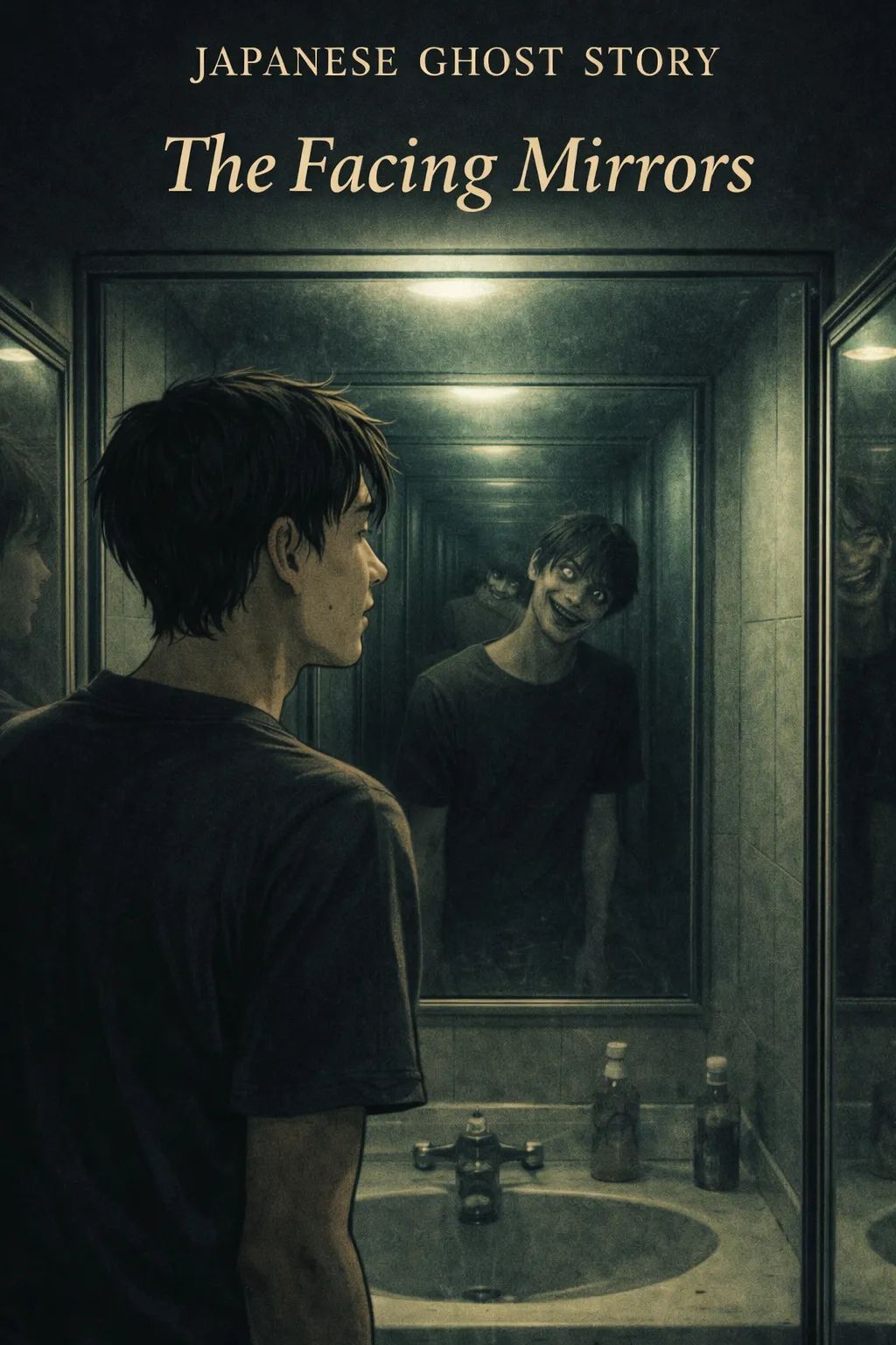 Japanese Ghost Story illustration "title: The Facing Mirrors"