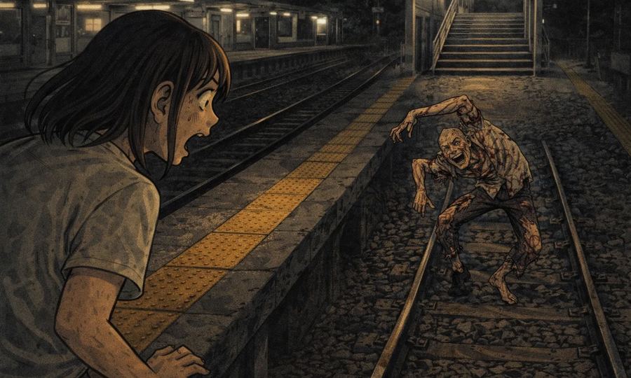 線路で踊る人