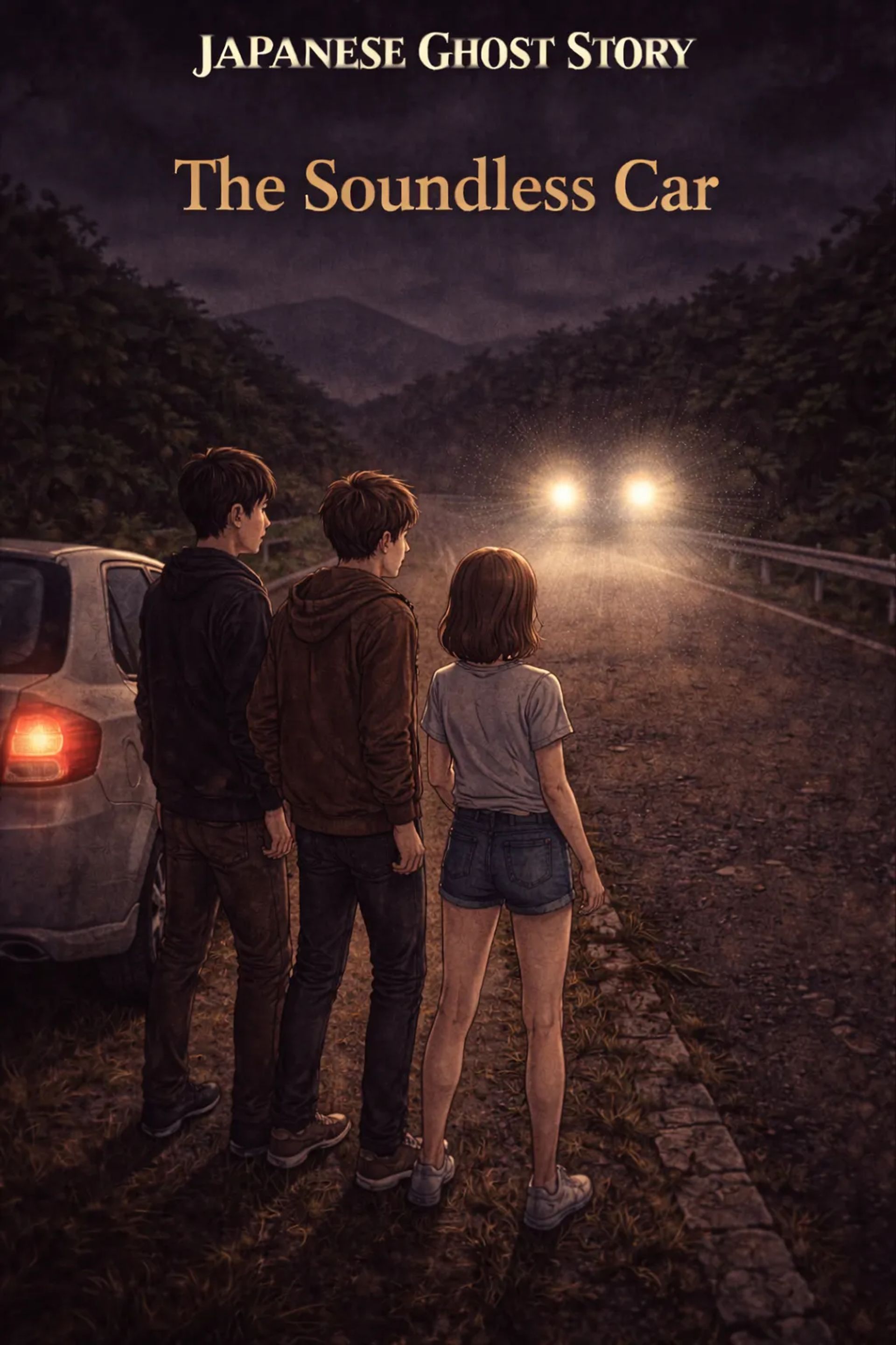 Japanese Ghost Story illustration "title: The Car on the Mountain Road"