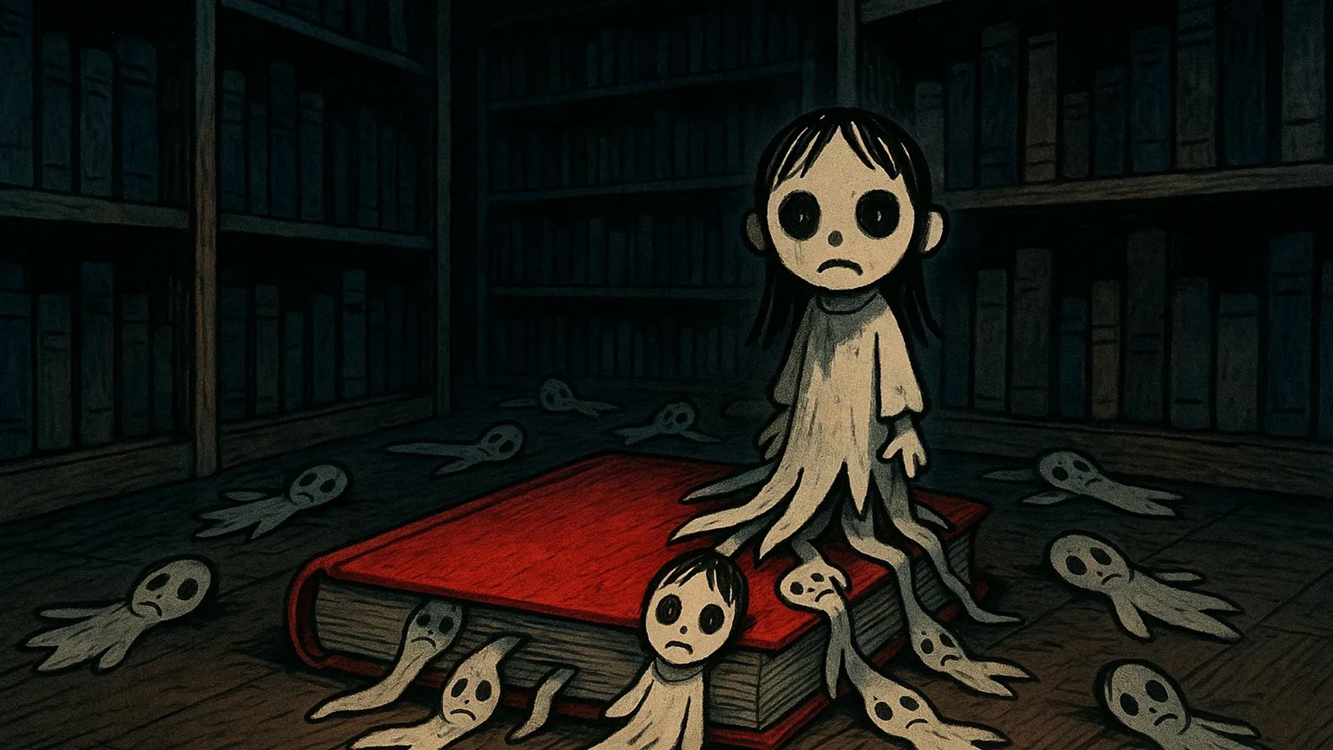 Japanese Ghost Story illustration "title: The Bookmark Child"