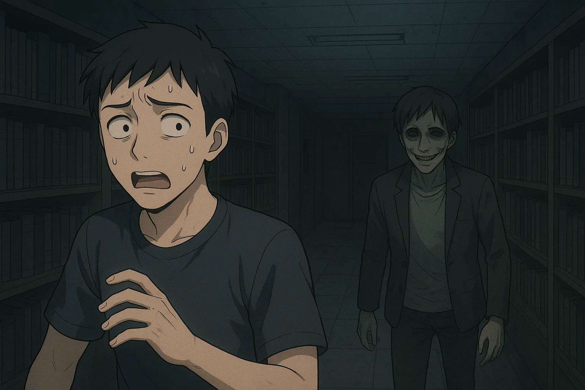 Japanese Ghost Story illustration "title: The Late-Night Library"