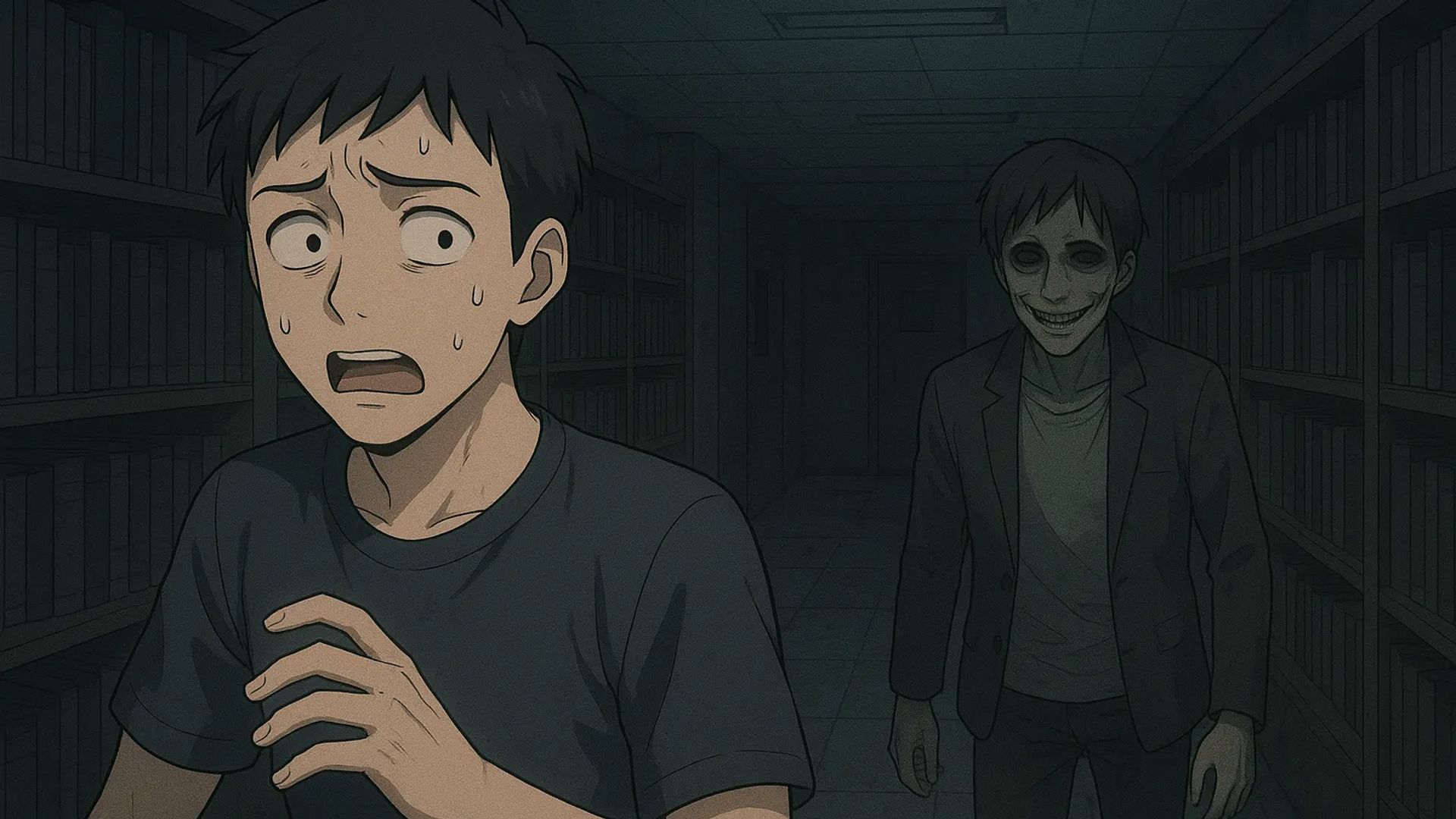 Japanese Ghost Story illustration "title: The Late-Night Library"