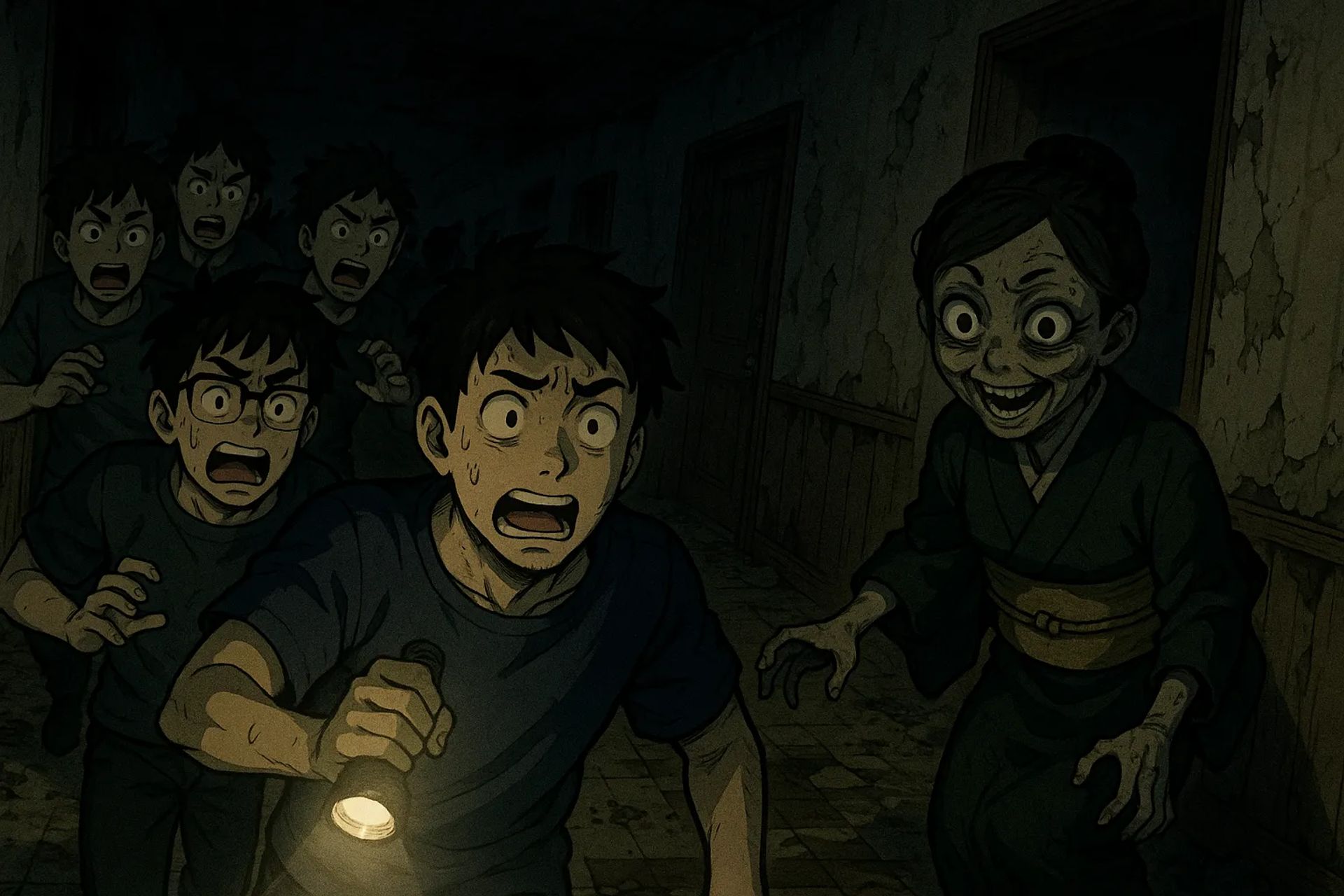 Japanese Ghost Story illustration "title: The Maid at the Abandoned Hotel"