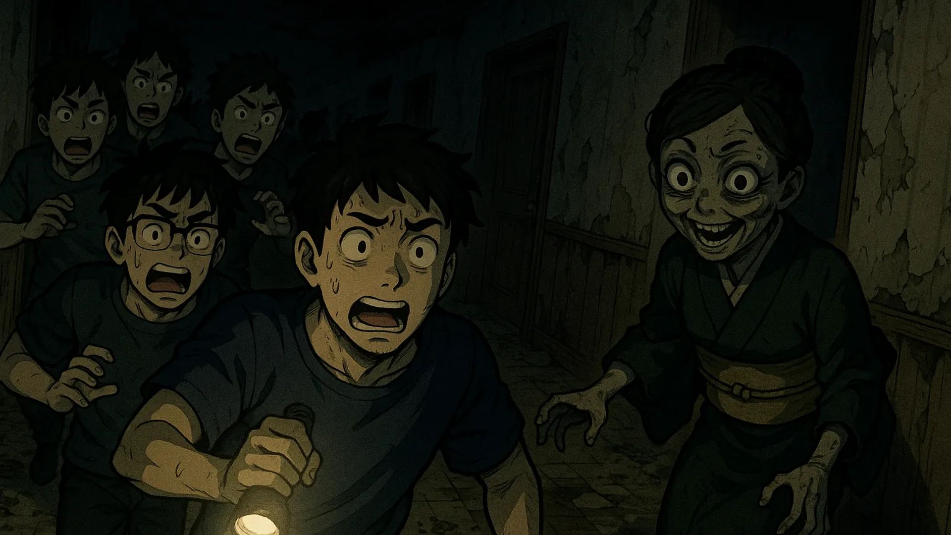 Japanese Ghost Story illustration "title: The Maid at the Abandoned Hotel"