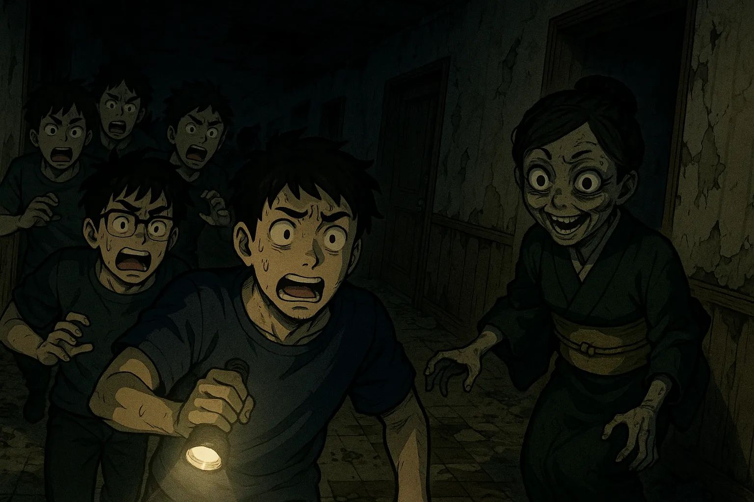 Japanese Ghost Story illustration "title: The Maid at the Abandoned Hotel"