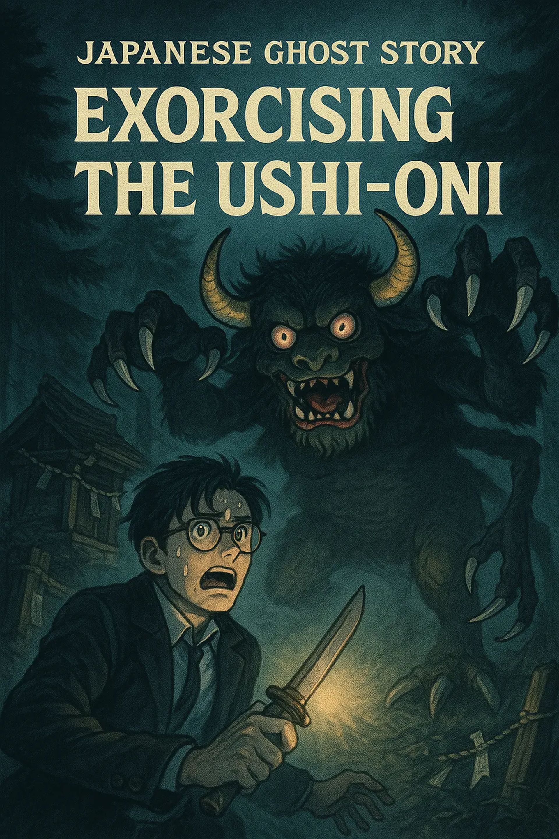 Japanese Ghost Story illustration "title: Exorcising the Ushi-Oni"