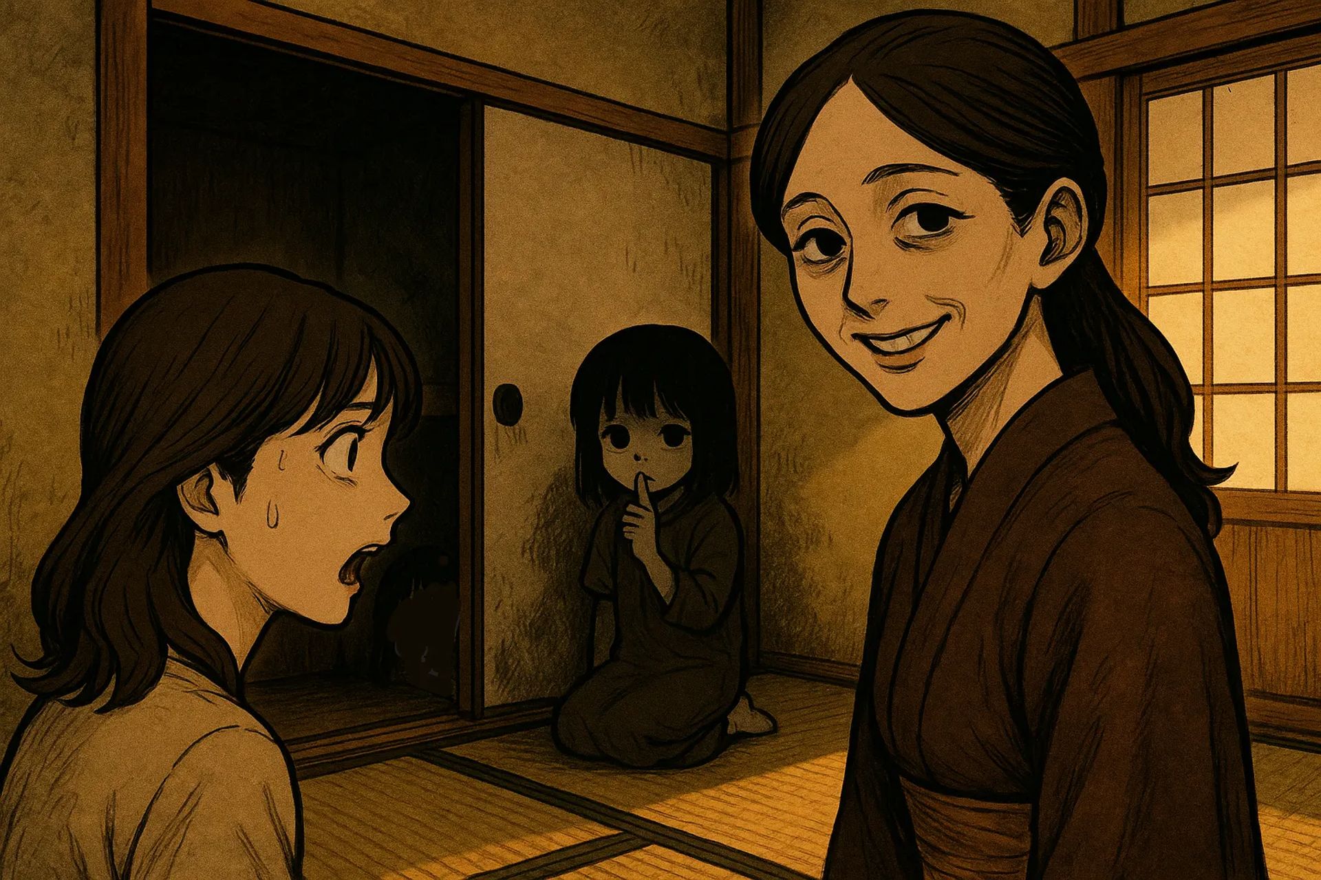 Japanese Ghost Story illustration "title: My Aunt Who Lost Herself"