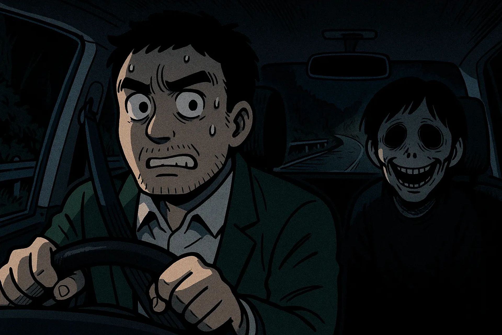 Japanese Ghost Story illustration "title: The Road You Mustn't Turn Left On"