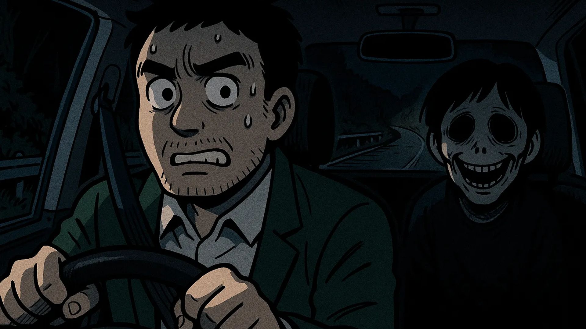 Japanese Ghost Story illustration "title: The Road You Mustn't Turn Left On"