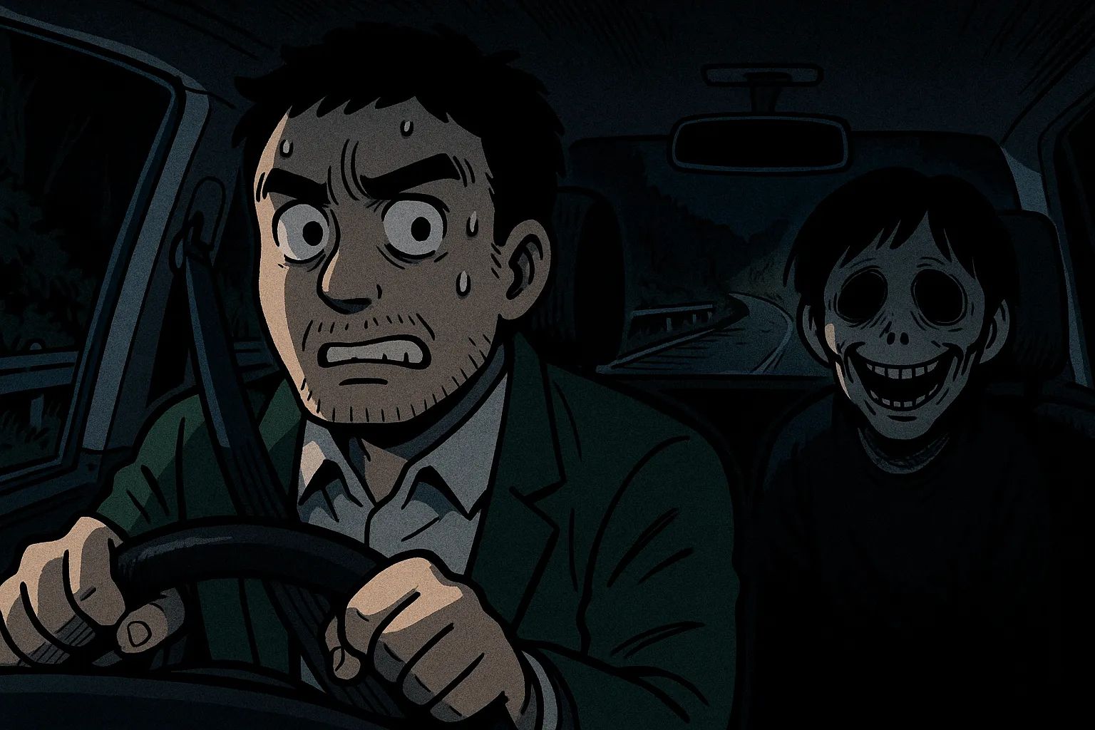 Japanese Ghost Story illustration "title: The Road You Mustn't Turn Left On"