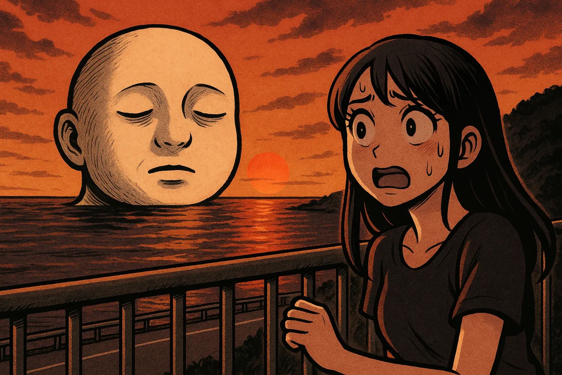 Japanese Ghost Story illustration "title: The Sunset Observatory"