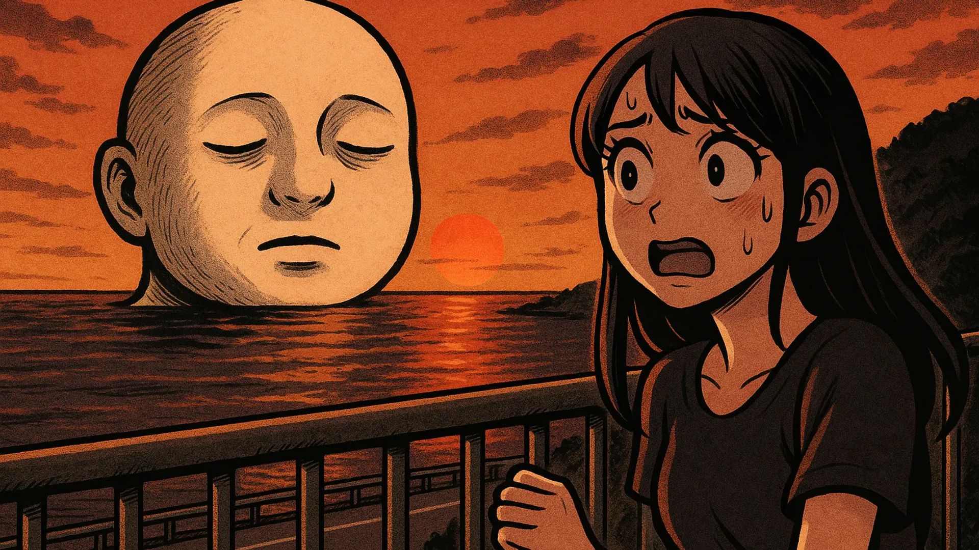 Japanese Ghost Story illustration "title: The Sunset Observatory"