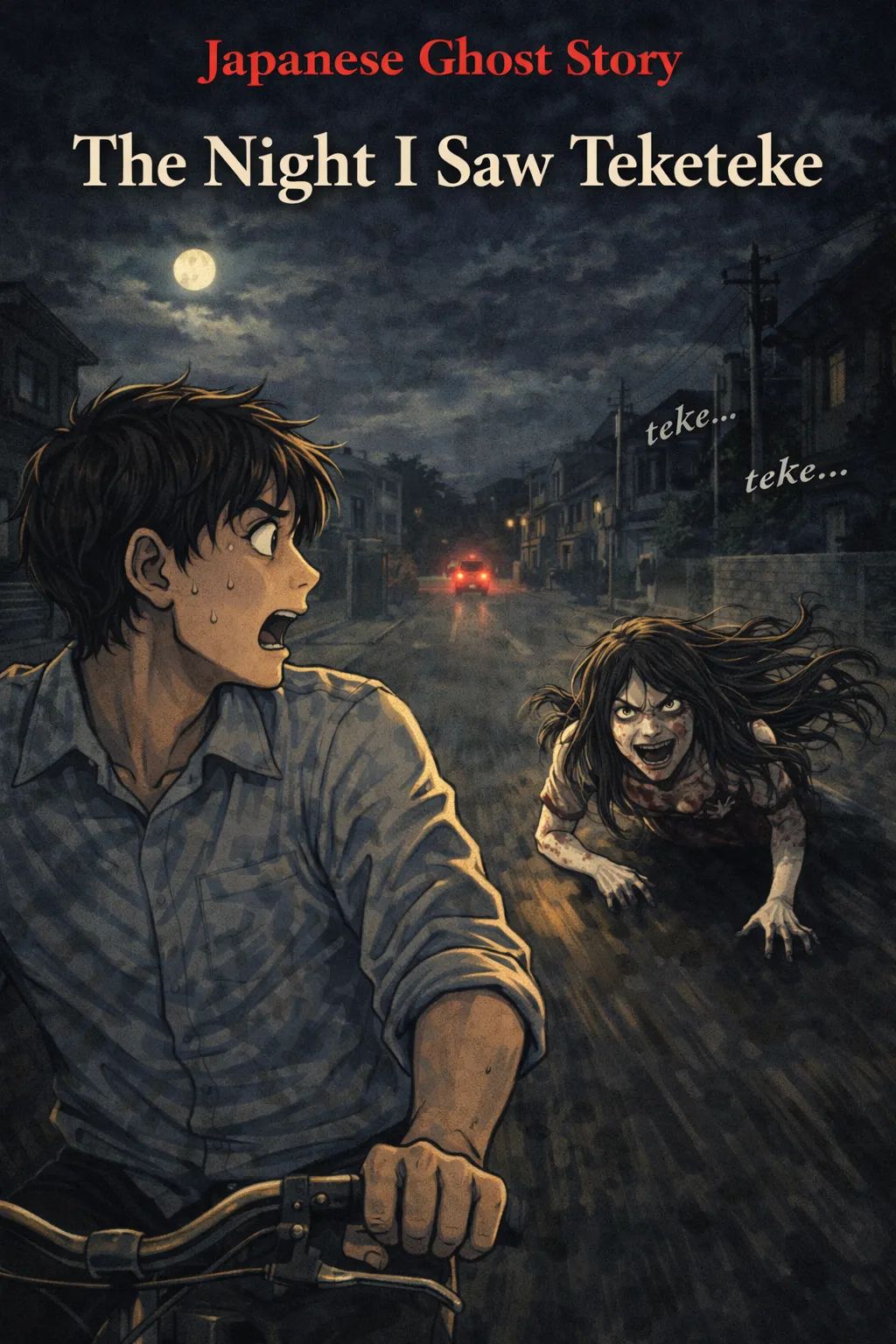 Japanese Ghost Story illustration "title: The Night I Saw Teketeke"