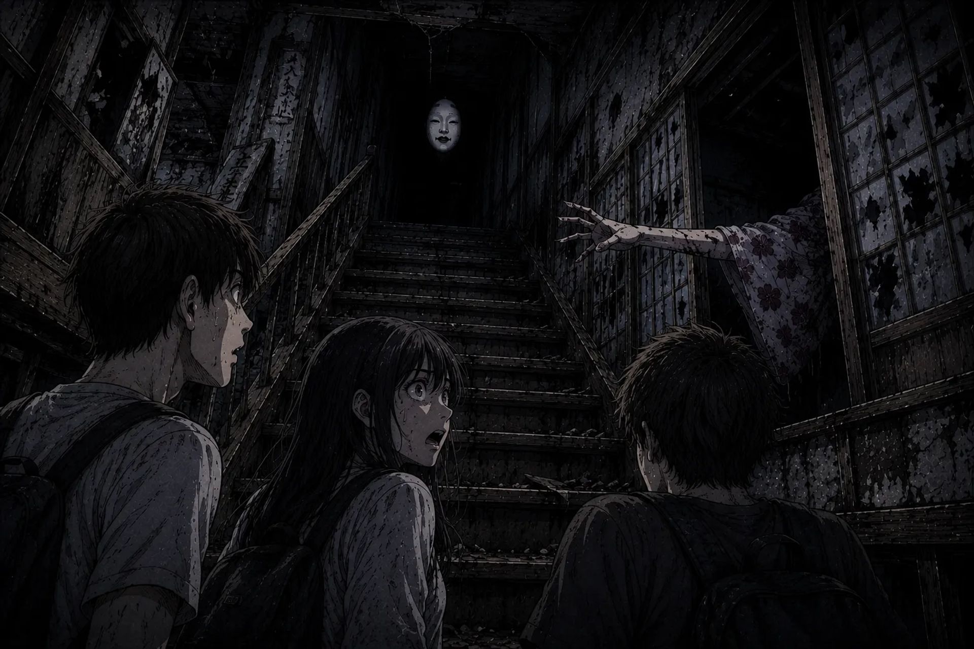 Japanese Ghost Story illustration "title: The Mask in the Ruins"
