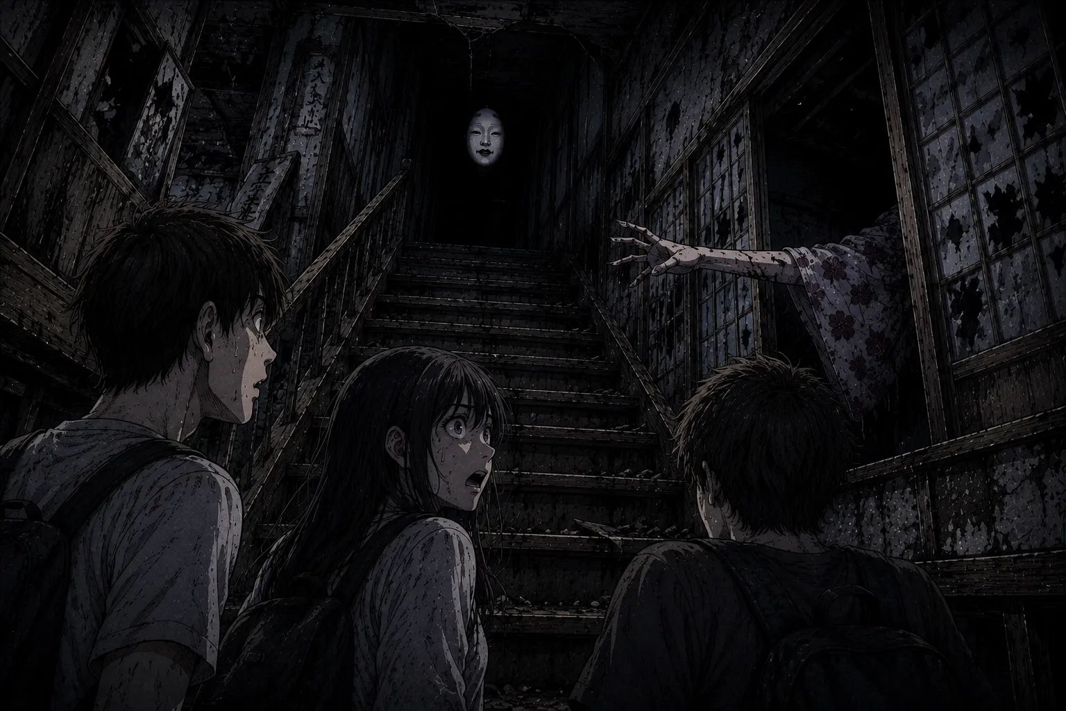 Japanese Ghost Story illustration "title: The Mask in the Ruins"