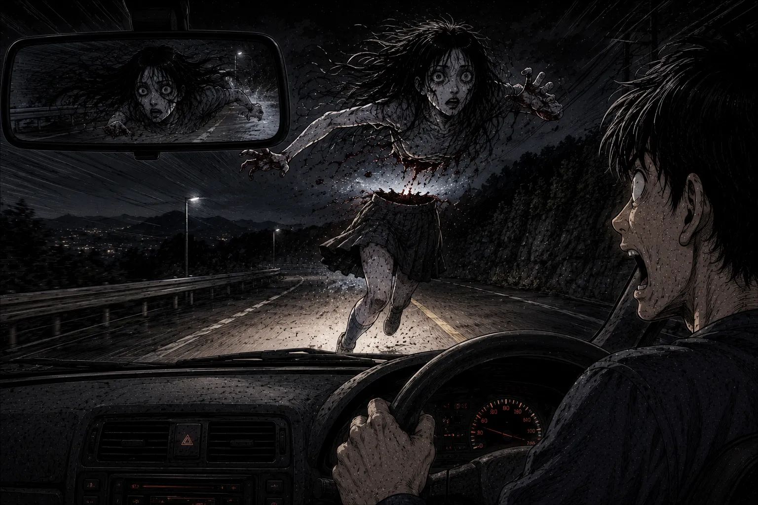 Japanese Ghost Story illustration "title: Is This… Teke Teke?"