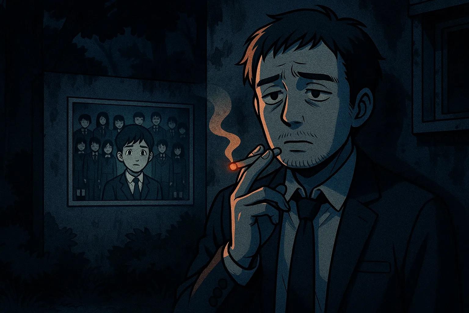 Japanese Ghost Story illustration "title: 消えた顧問"