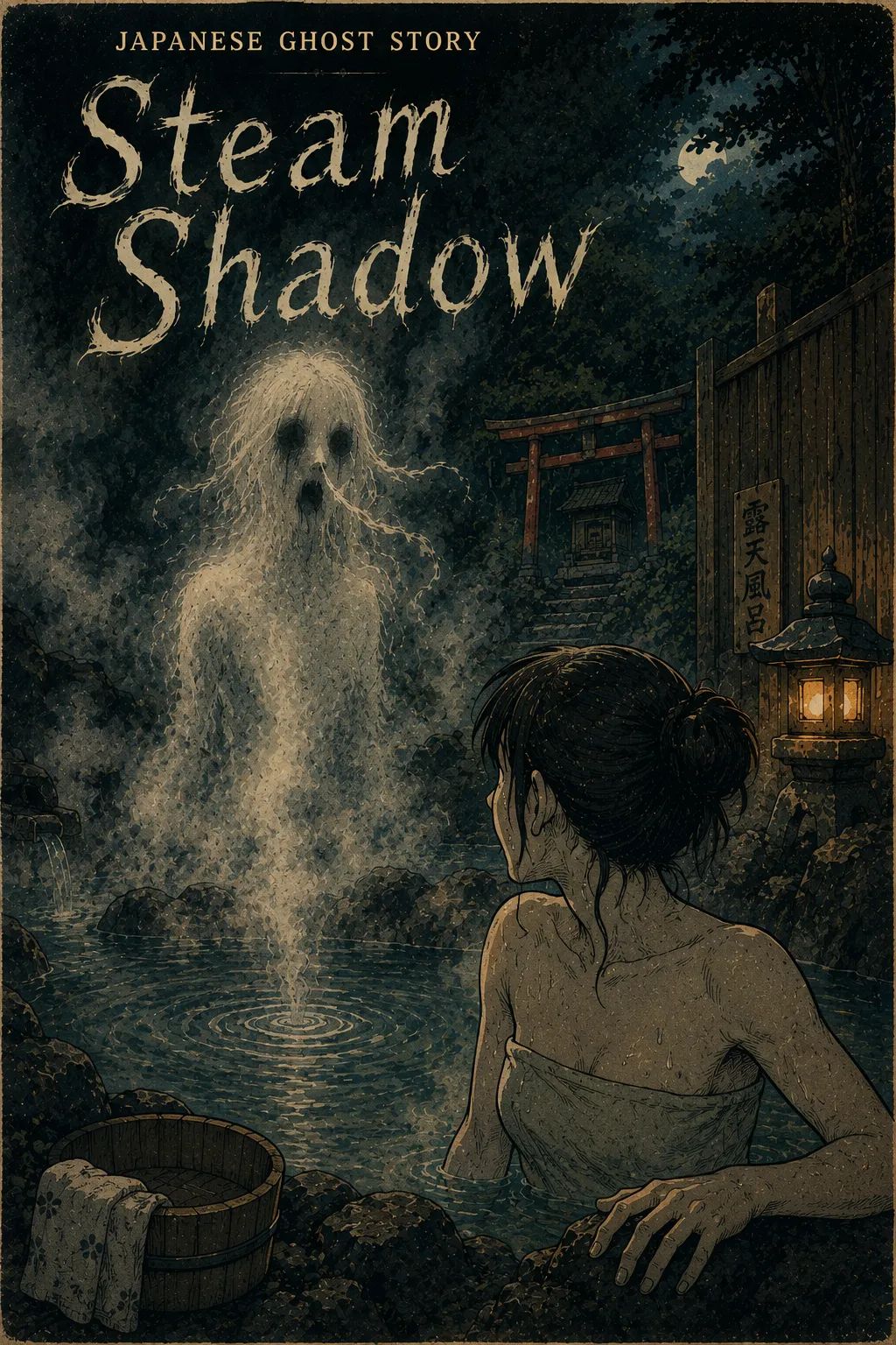 Japanese Ghost Story illustration "title: Steam Shadow"