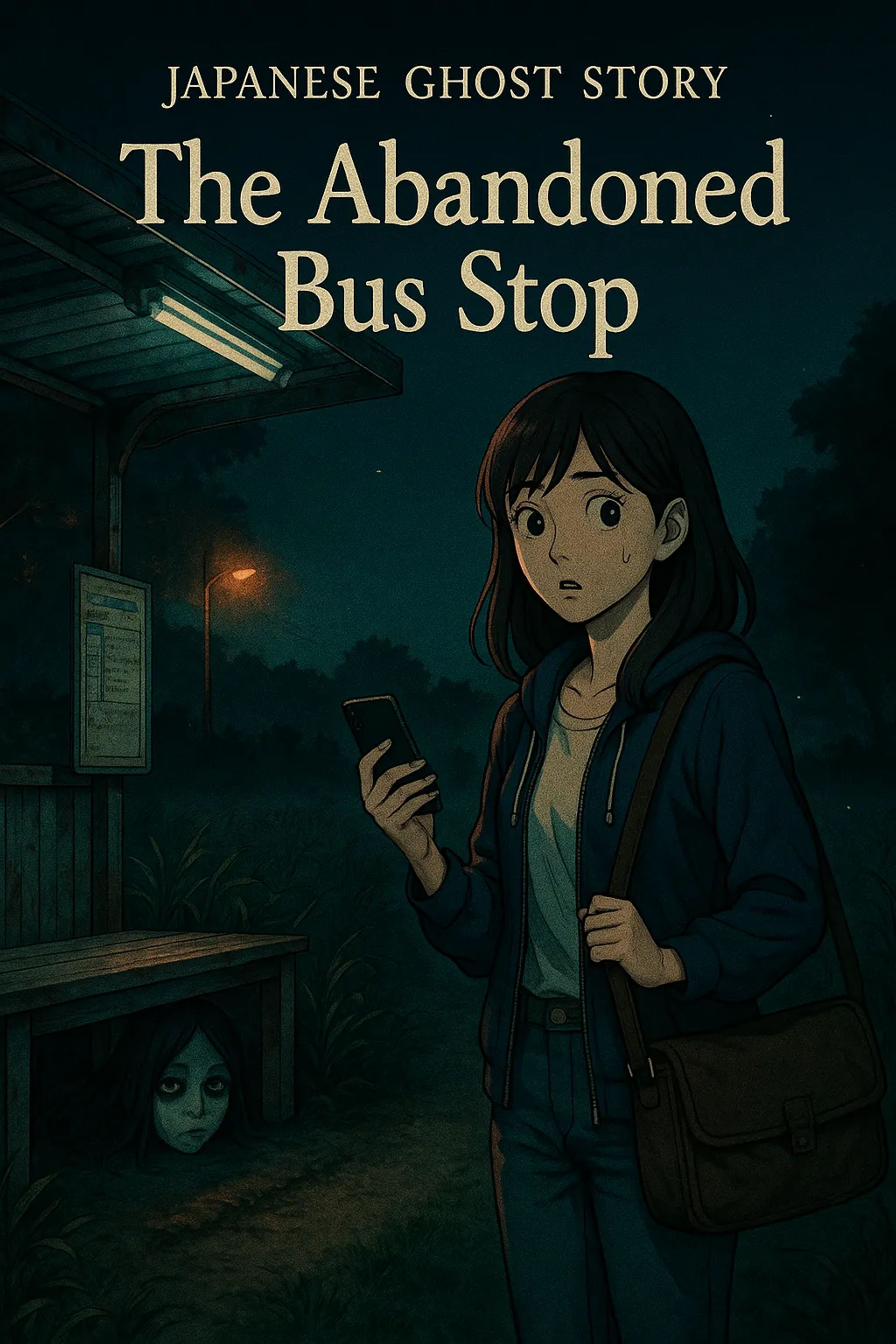Japanese Ghost Story illustration "title: The Abandoned Bus Stop"