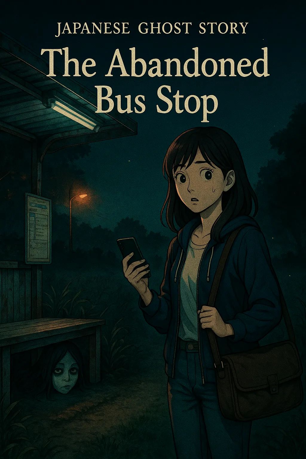 Japanese Ghost Story illustration "title: The Abandoned Bus Stop"