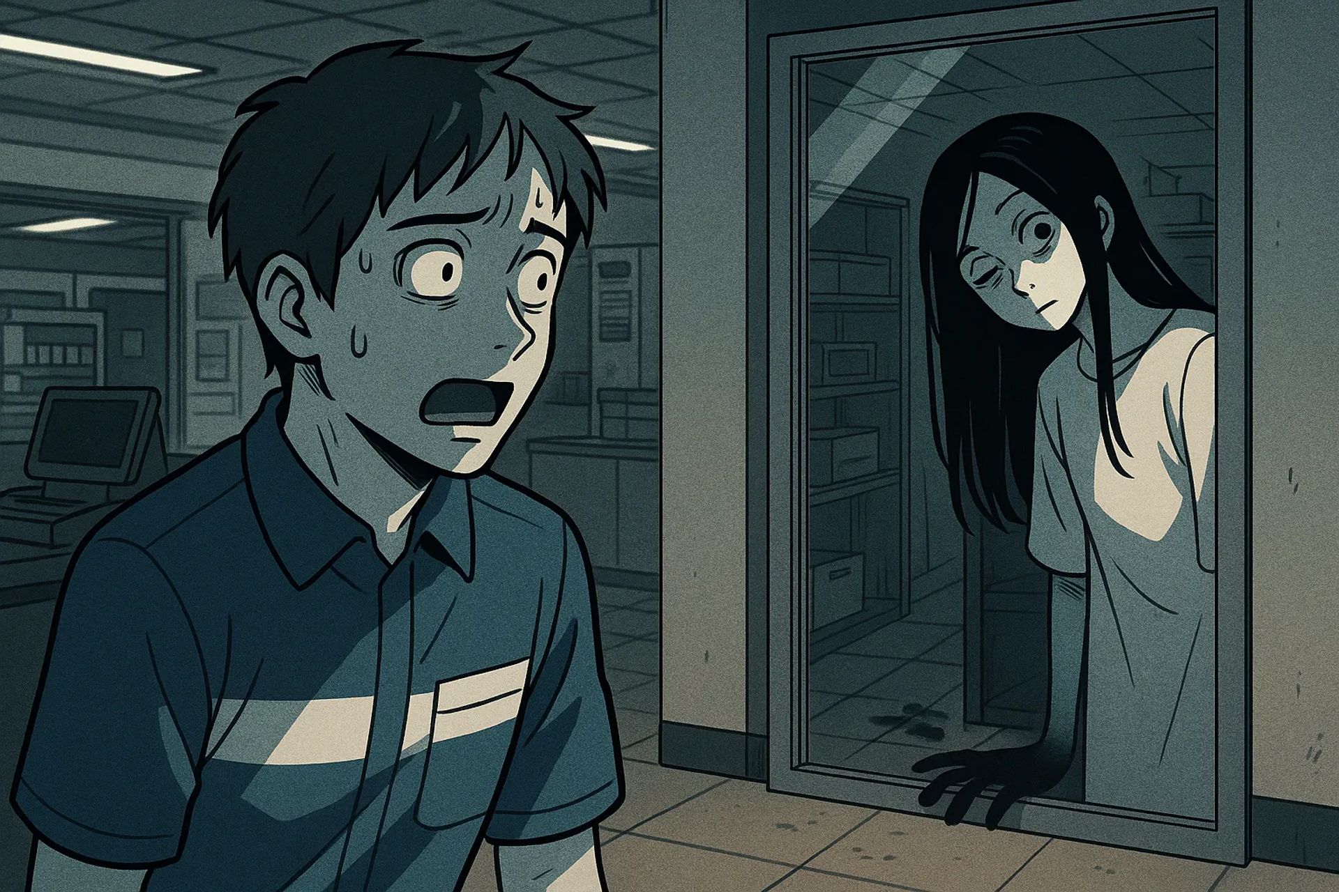 Japanese Ghost Story illustration "title: The Convenience Store Backroom"