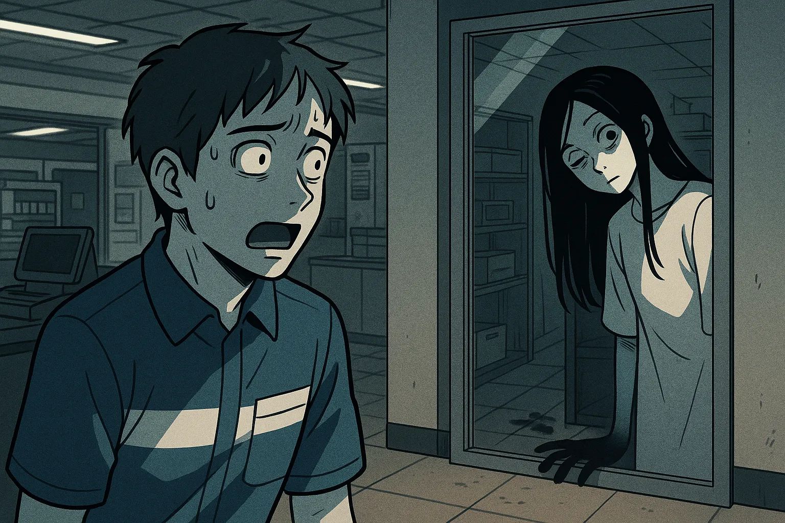Japanese Ghost Story illustration "title: The Convenience Store Backroom"