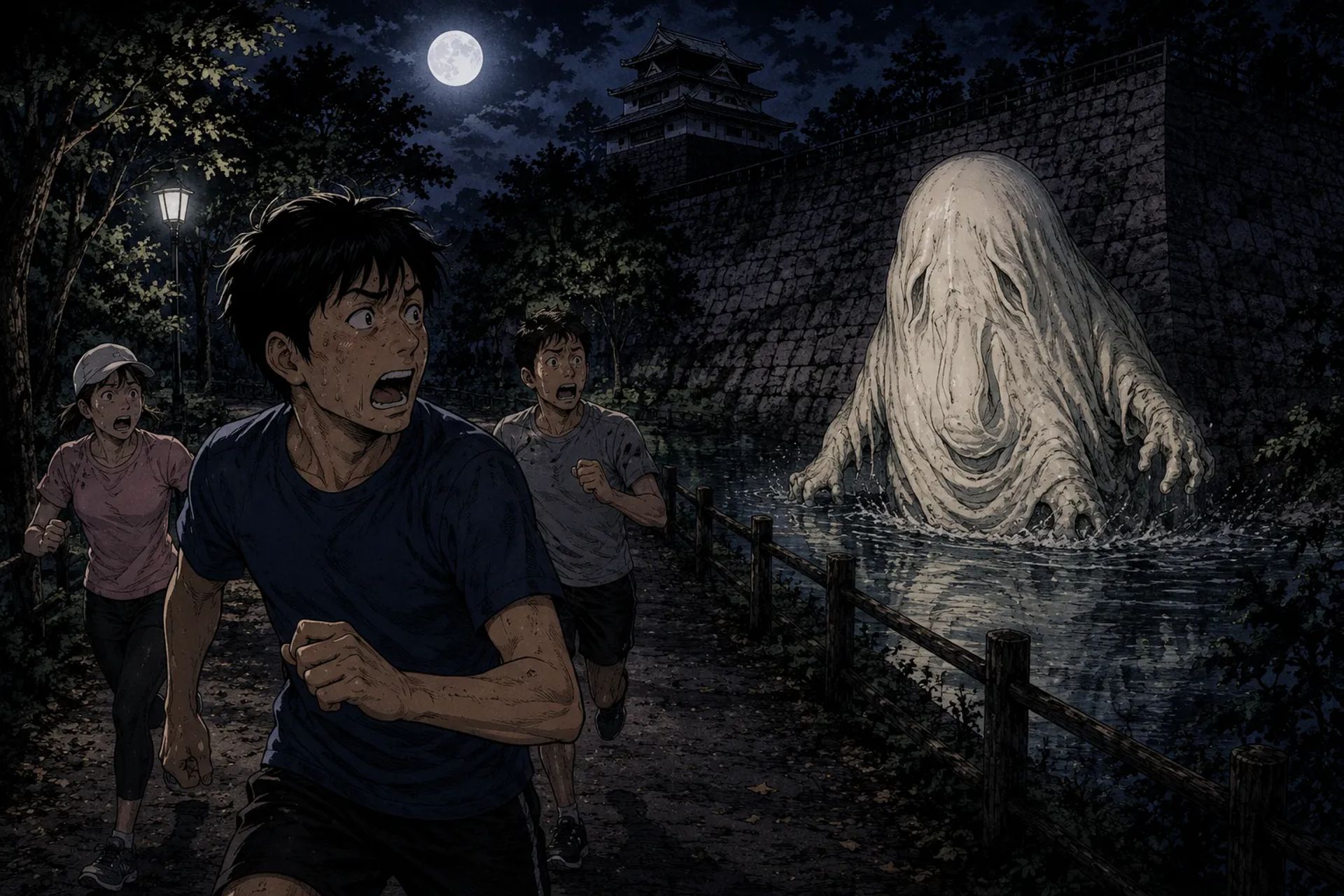 Japanese Ghost Story illustration "title: The Thing in the Castle Park"