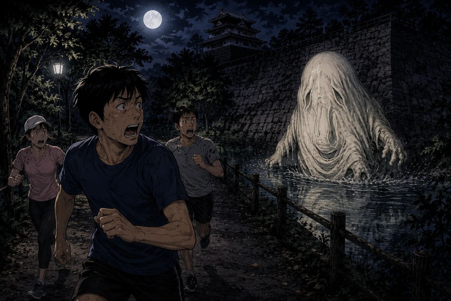 Japanese Ghost Story illustration "title: The Thing in the Castle Park"