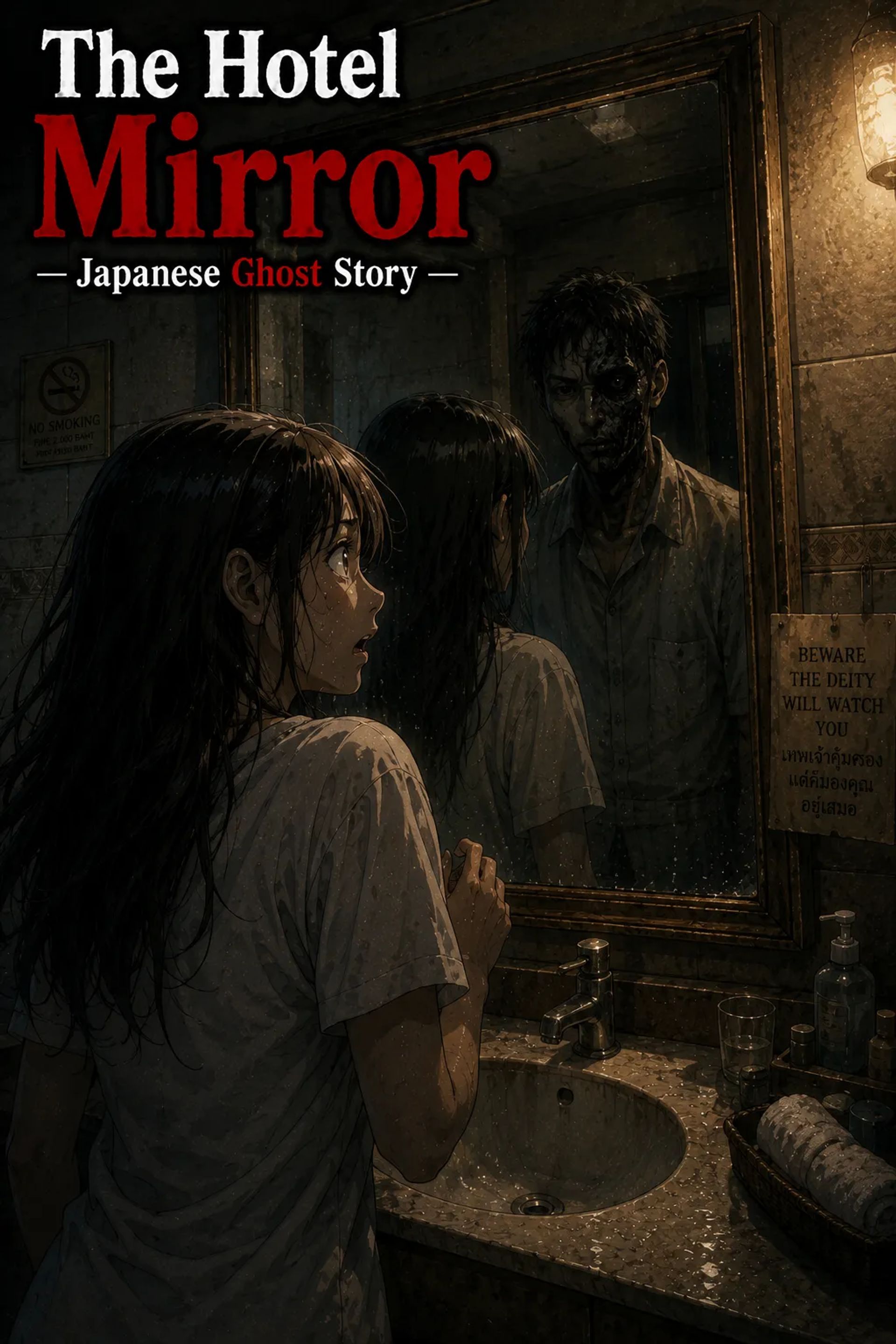 Japanese Ghost Story illustration "title: The Hotel Mirror"