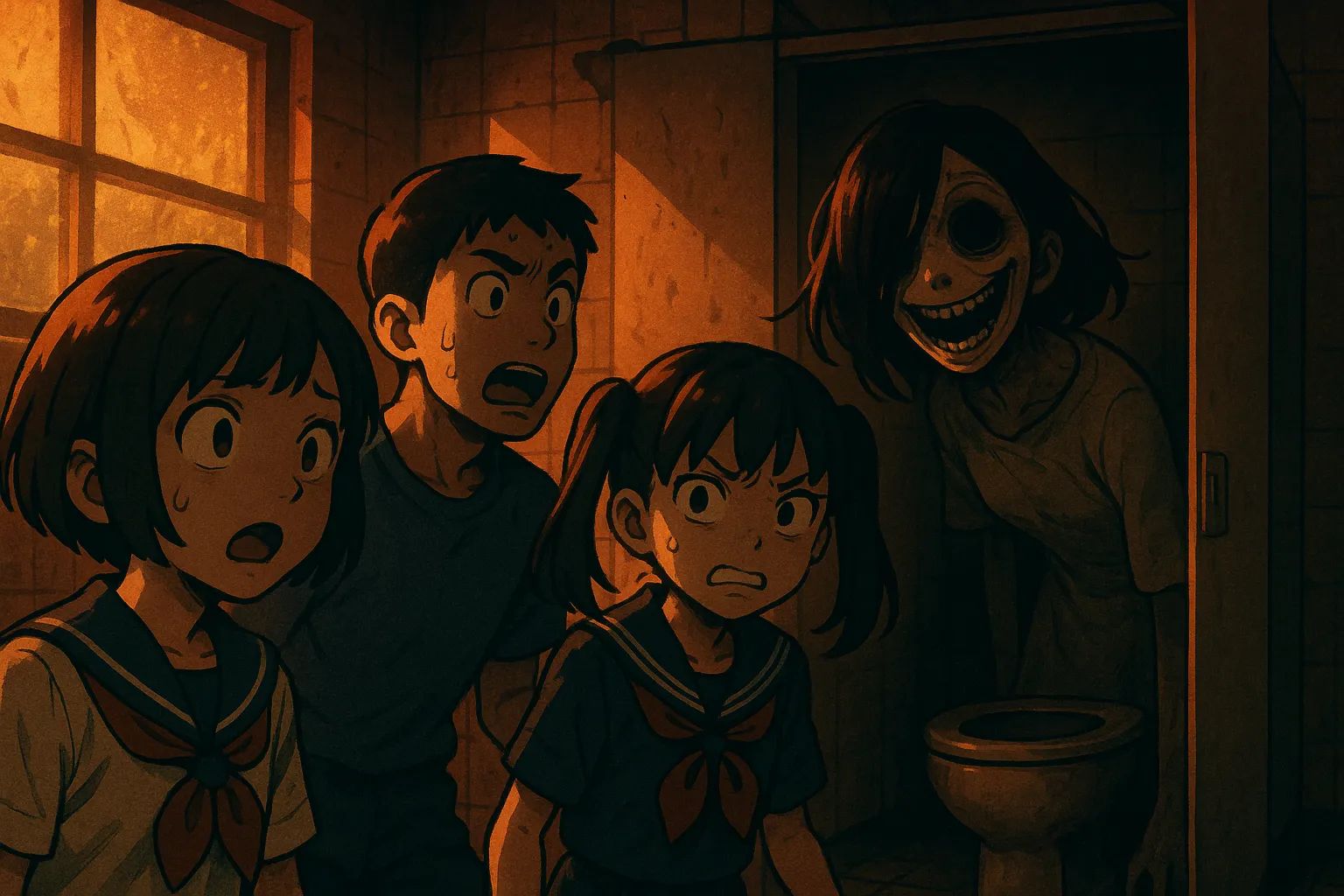 Japanese Ghost Story illustration "title: Twilight Restroom"