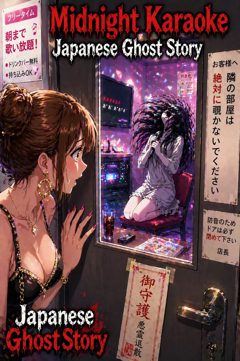 Japanese Ghost Story illustration "title: Midnight Karaoke"