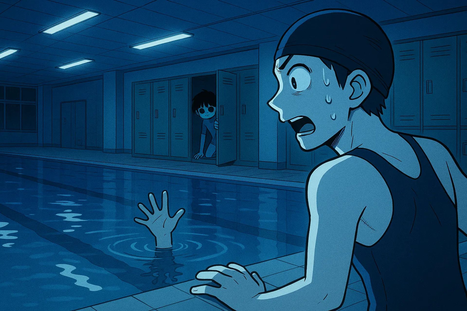 Japanese Ghost Story illustration "title: The Night Pool"