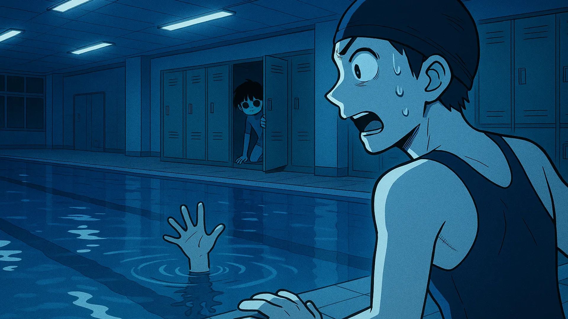 Japanese Ghost Story illustration "title: The Night Pool"