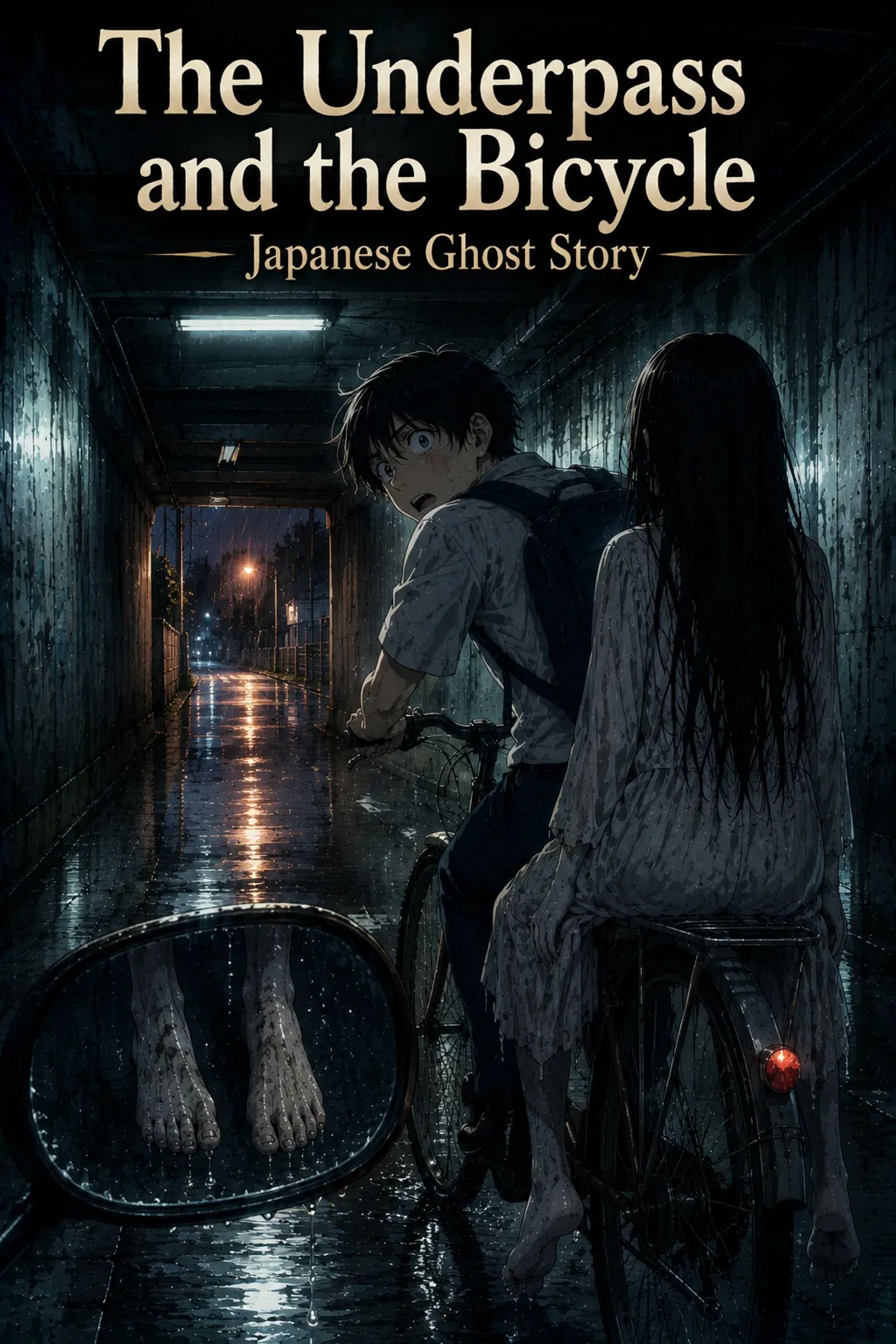 Japanese Ghost Story illustration "title: The Underpass and the Bicycle"
