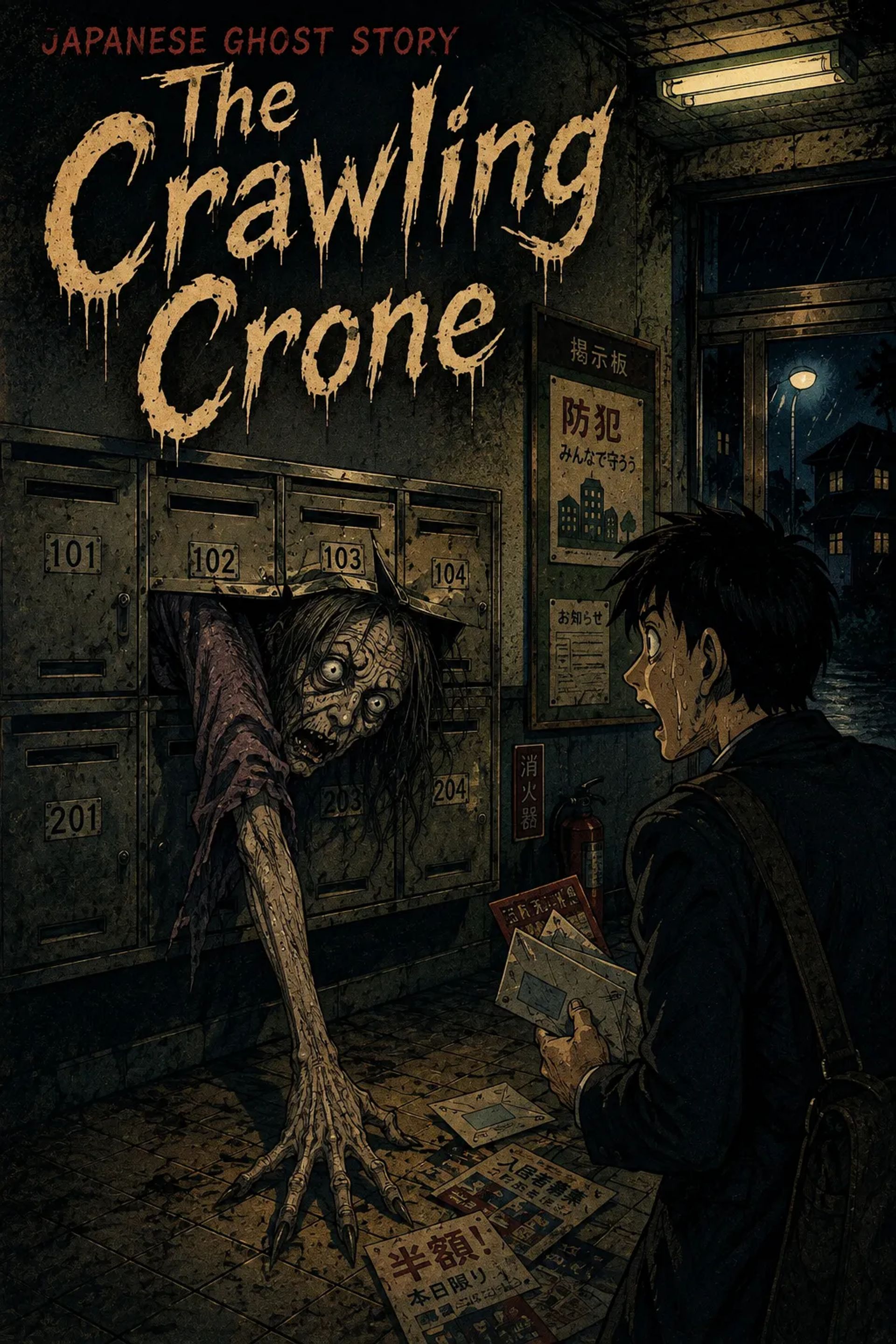 Japanese Ghost Story illustration "title: The Crawling Crone"