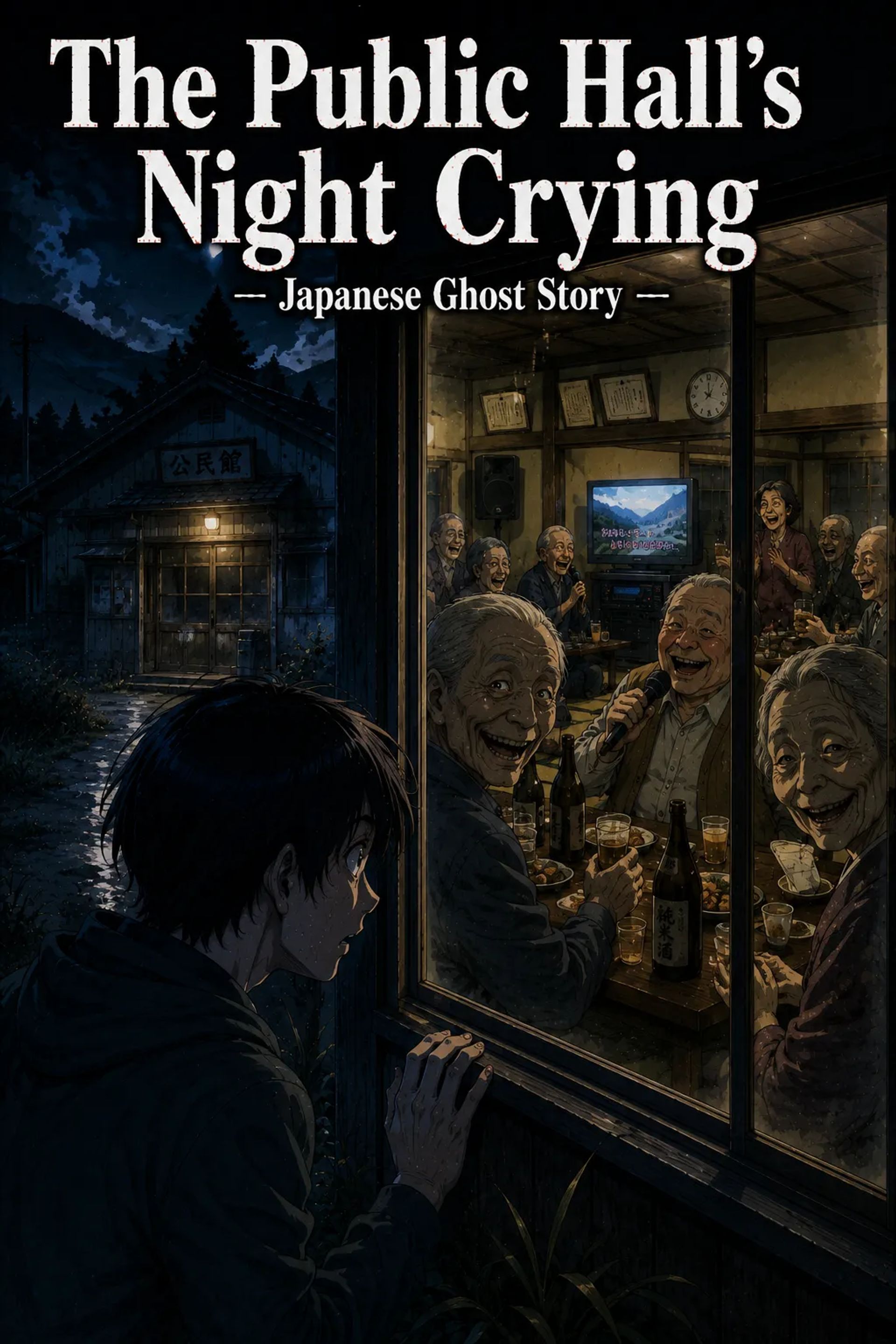 Japanese Ghost Story illustration "title: The Public Hall's Night Crying"
