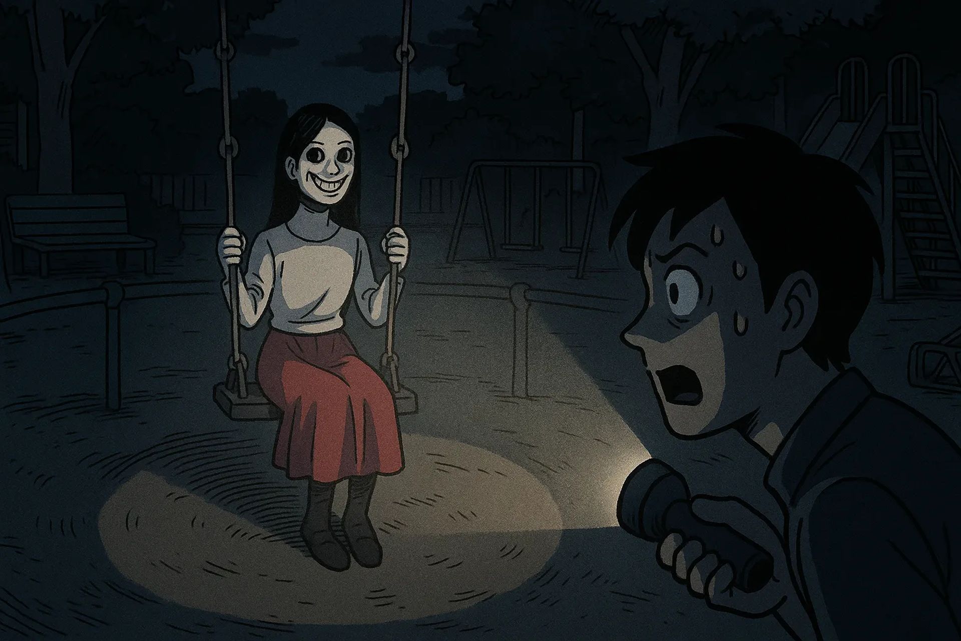 Japanese Ghost Story illustration "title: Merry-Go-Round Lady"