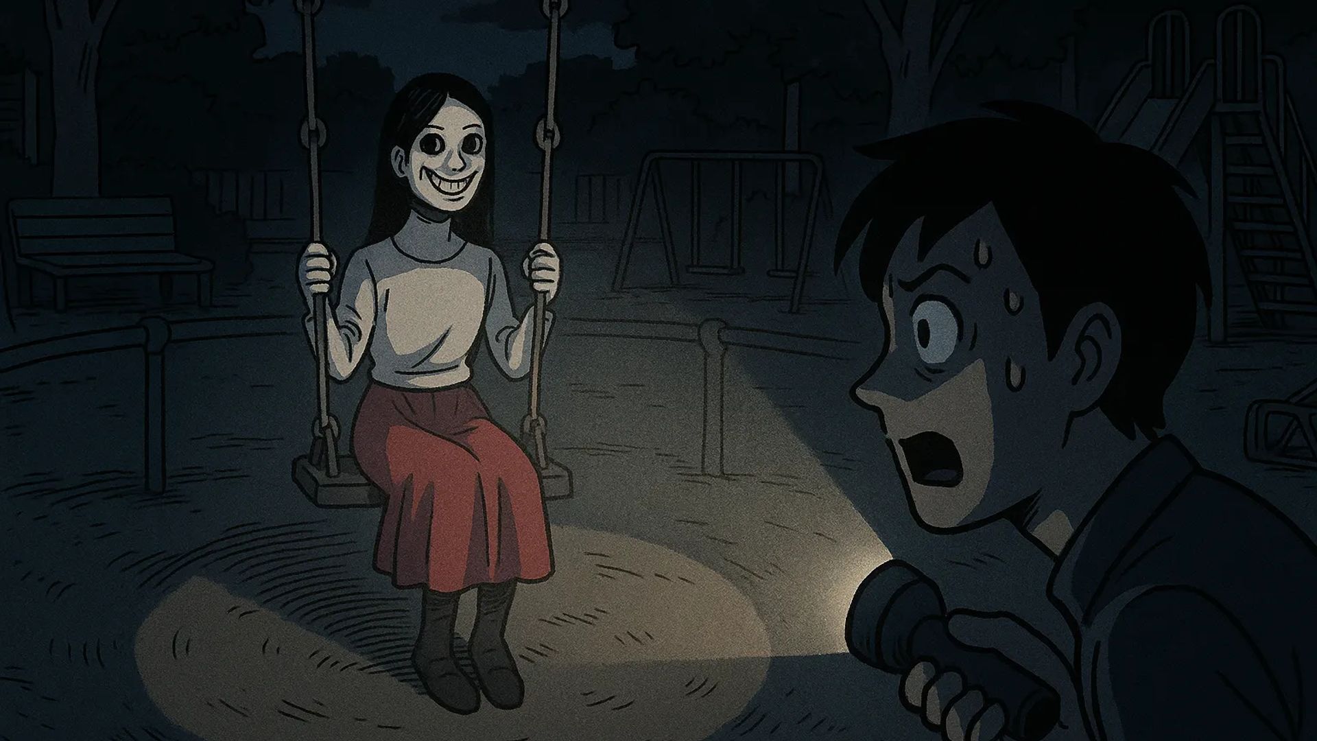 Japanese Ghost Story illustration "title: Merry-Go-Round Lady"