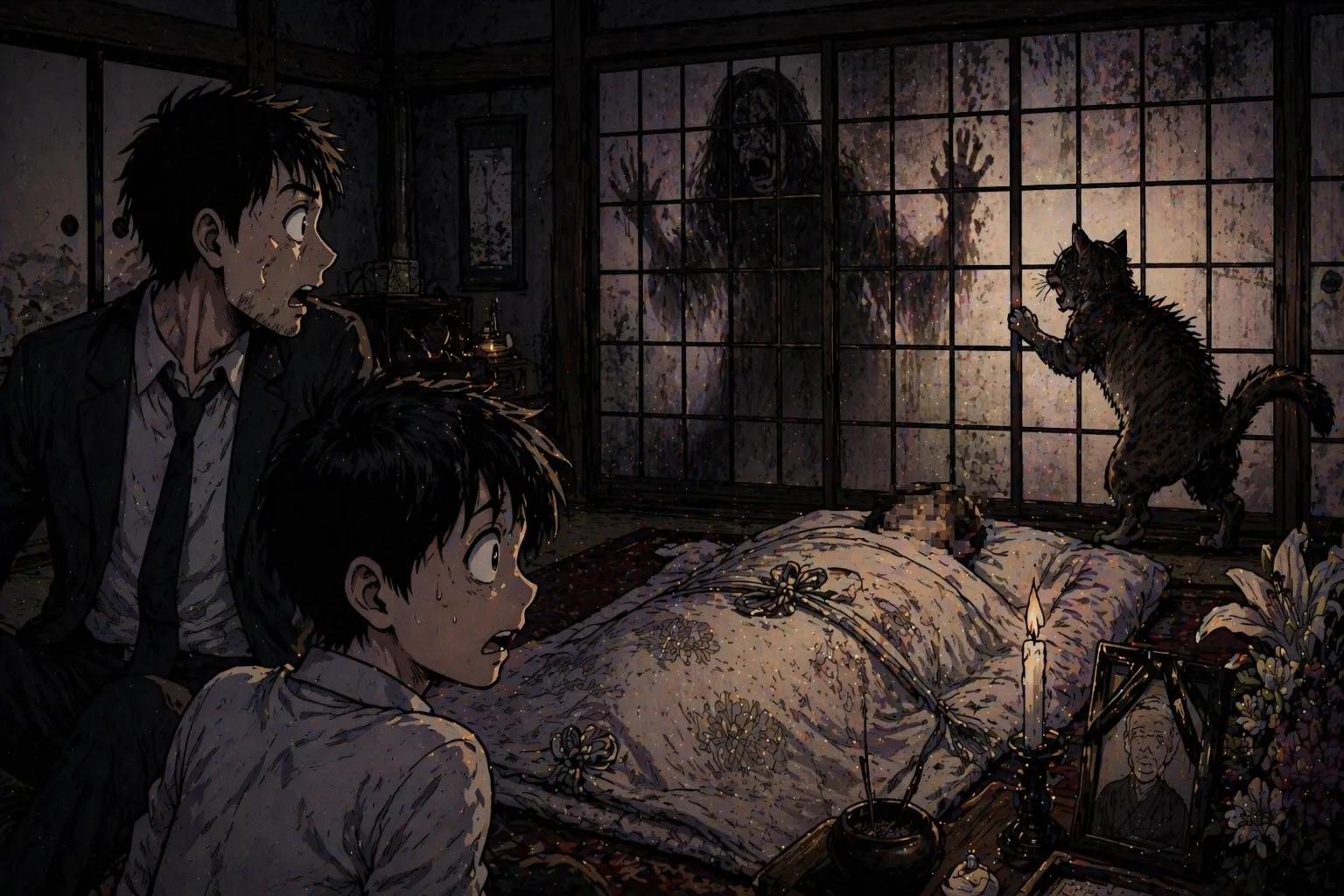 Japanese Ghost Story illustration "title: お通夜の番"