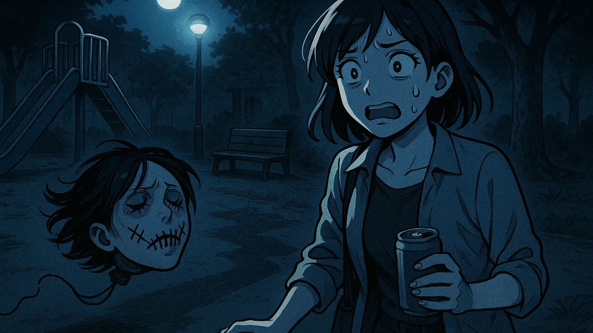 Japanese Ghost Story illustration "title: A Night in the Park"