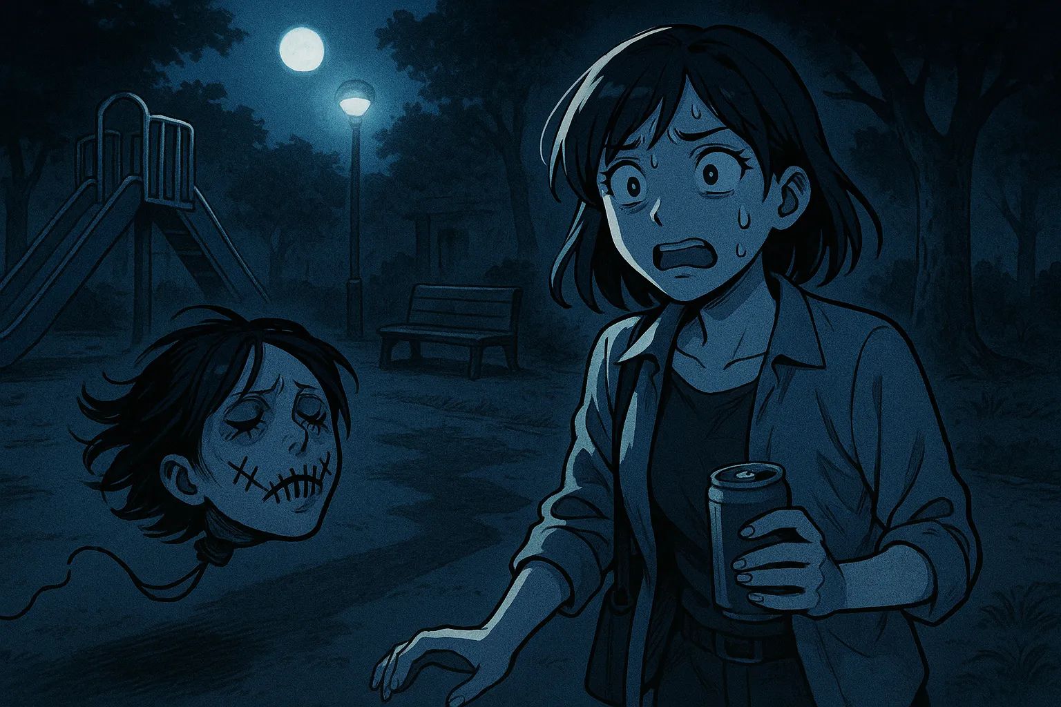 Japanese Ghost Story illustration "title: A Night in the Park"