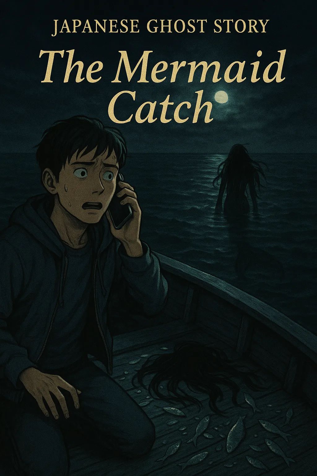 Japanese Ghost Story illustration "title: The Mermaid Catch"