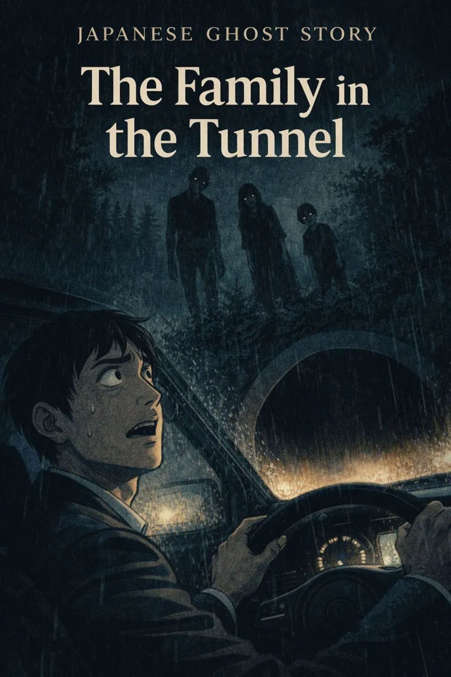 Japanese Ghost Story illustration "title: The Family in the Tunnel"