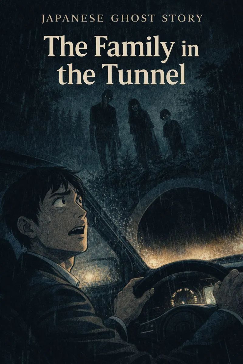 Japanese Ghost Story illustration "title: The Family in the Tunnel"