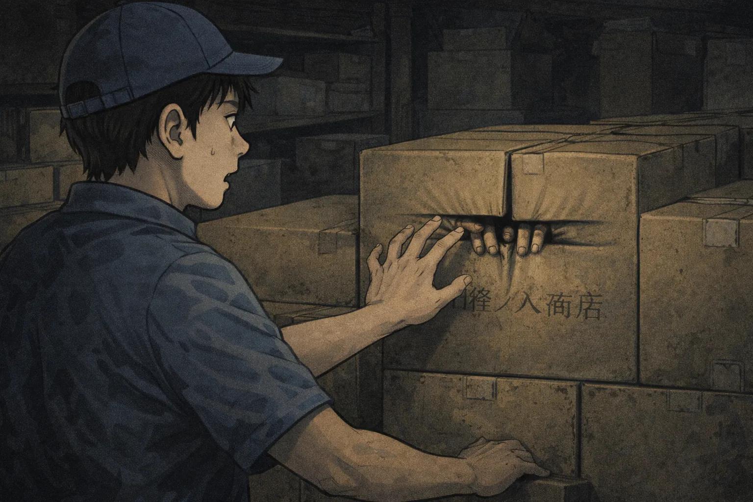 Japanese Ghost Story illustration "title: 紛れ込むダンボール"