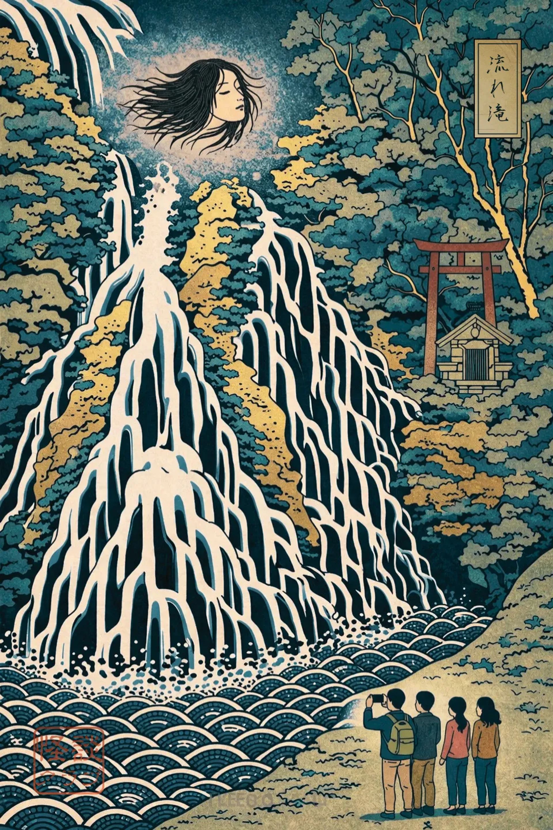Japanese Ghost Story illustration "title: The Nageretaki Falls"